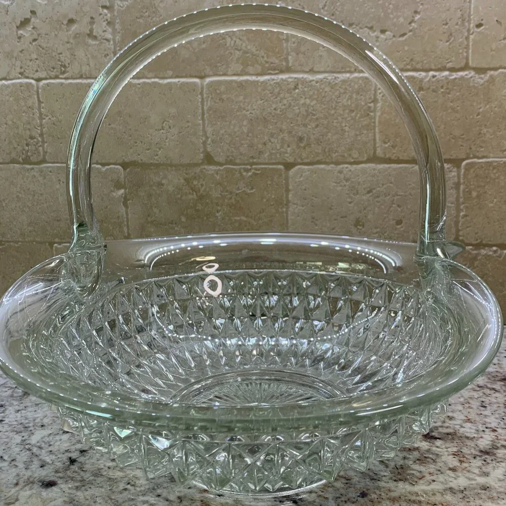Vintage Tiara Glass Basket by Indiana in the Clear Diamond Point XLARGE